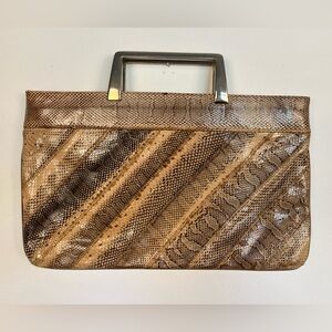Vintage Varon Snakeskin Clutch Purse Patchwork Top Double Handle 70s